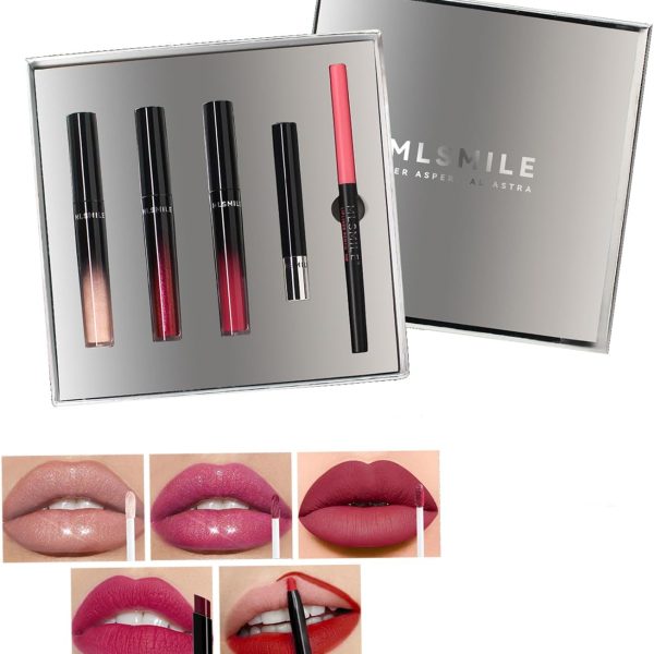 Luxury 5-Piece Lip Makeup Set - Velvet Matte Lipstick, Waterproof Long-Lasting Lip Gloss, Silky Smooth Lip Liner, Full Coverage Lipstick, Sexy Color, Perfect for Everyday Wear & Special Occasions