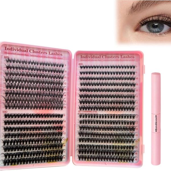 YOITS 640Pcs DIY Eyelash Extension Kit, D Curl Lash Clusters Kit 30D&40D&50D Lash Extension Kit 9-16mm Cluster Eyelash Extensions, with Lash Bond and Seal and Lash Tweezers (30D+40D+50D Lash Kit)