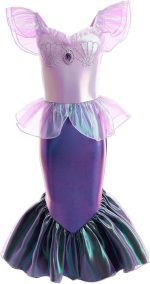 ⁦Poicbor Mermaid Princess Costume for Girls, With forehead accessories and earhooks for Girls 3-8 Birthday Party Halloween Cosplay Outfit with Accessories⁩ - الصورة ⁦6⁩