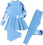 ⁦Maxmana Secret 3Pcs Girls Long Sleeve Swimsuit Bathing Suit Modest Muslim Swimsuit Set Rash Guard Swimwear Full Coverage Swimwear⁩ - الصورة ⁦3⁩