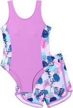 Xumplo Girls Swimming Costume Tween Girl One Piece Swimsuit with Shorts Young Girls Floral Swimwear Bathing Suit