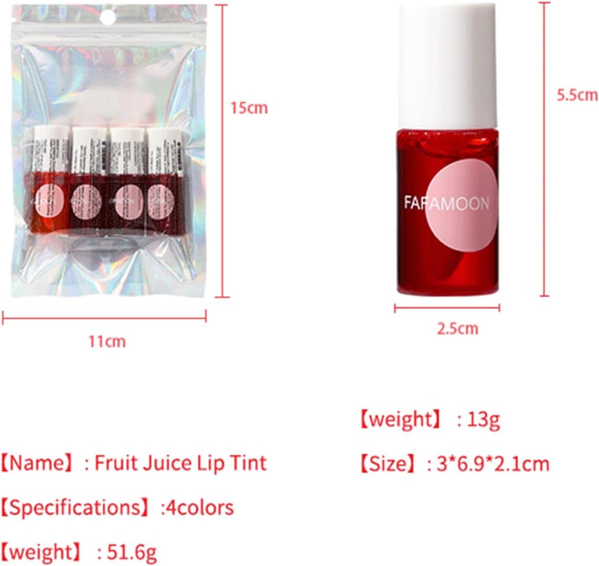 ⁦Bekoeen 4PCS Lip Tint Stain Set, Mini Liquid Water Tint,Korean Lip Gloss Moisturizing Natural,Long Lasting Waterproof,Multi-Use Lip and Cheek Tint⁩ - الصورة ⁦8⁩