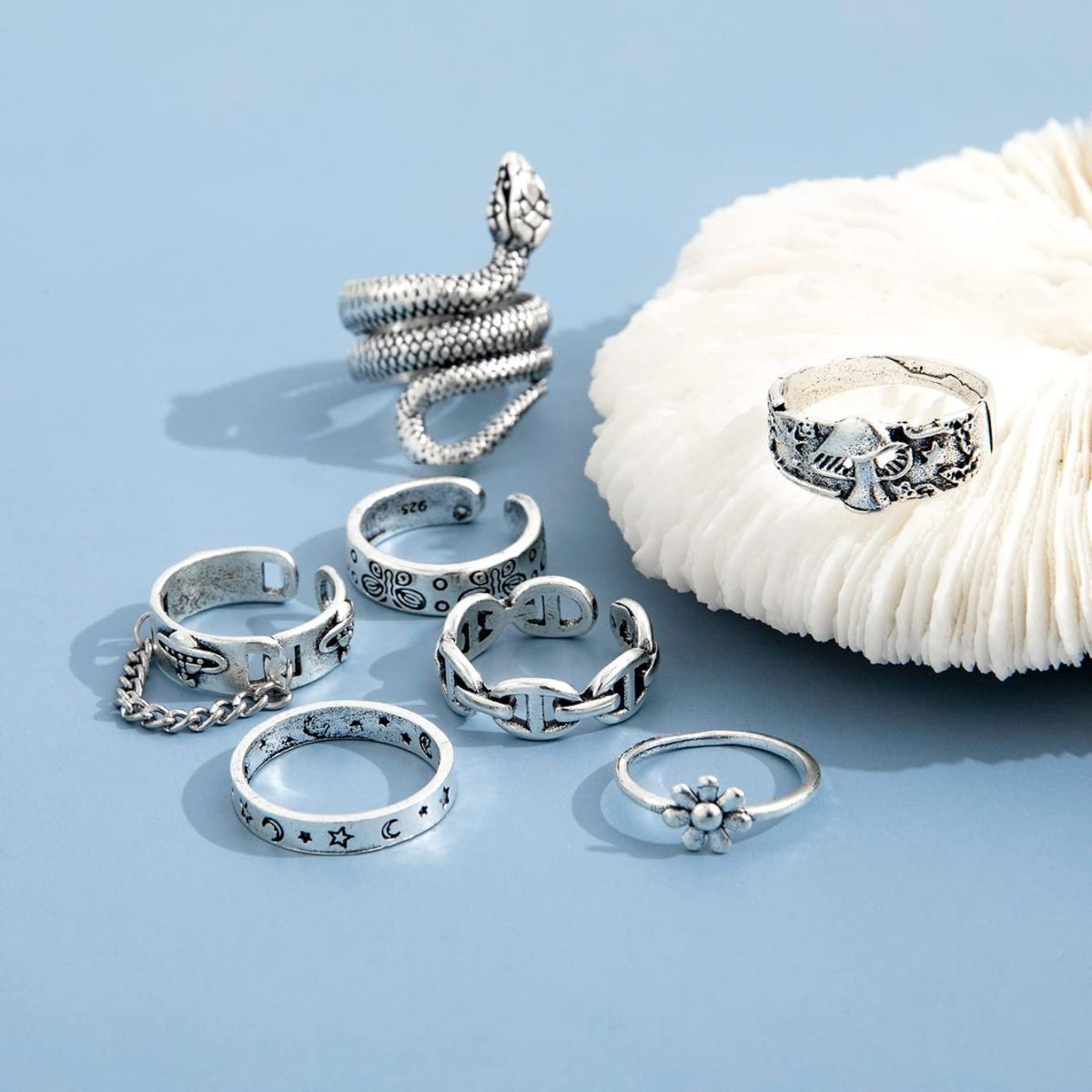⁦Shining Diva Fashion Latest Stylish Metal Boho Midi Finger Rings for Women and Girls - Silver⁩ - الصورة ⁦7⁩