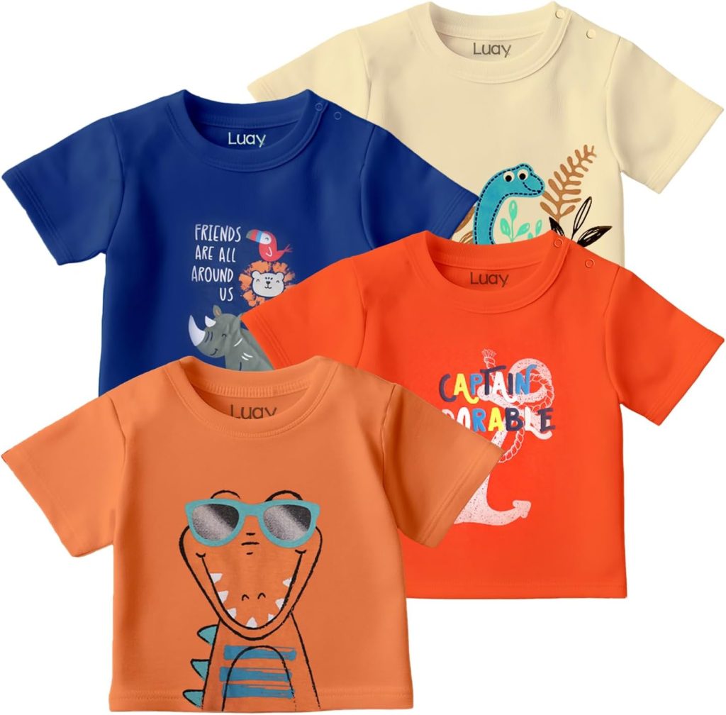 LUAY 100% Organic Cotton T-Shirts for Boys & Girls Festive Short Sleeve Styles in Vibrant Colors and Patterns for Kids and Toddlers_Regular Fit