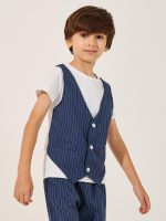 ⁦Styli Boys Striped Round Neck Vest T-Shirt And Shorts Set⁩ - الصورة ⁦3⁩