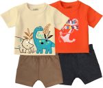 LUAY 100% Organic Cotton Baby Boy & Girls Clothing Set Short Sleeve Kids Clothes Boys & Girls Toddler Short Set Cute Animal Print Combo Pack Of 2 Top and Shorts Outfit For New born