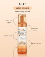 ⁦GIOVANNI 2chic Ultra-Volume Foam Styling Mousse, 7 oz. - Daily Volumizing Formula with Papaya & Tangerine Butter, Promotes Weightless Control for Fine Limp Thin Hair, No Parabens, Color Safe⁩ - الصورة ⁦4⁩