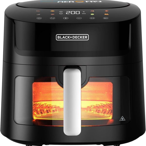 BLACK+DECKER 8-in-1 Digital Air Fryer with Window, 7.2L Large Capacity, 1800W, Rapid Air Technology, LED Touch Display, Dehydrate Function, Dishwasher Safe Basket, Cool-Touch Handle - AF7210-B5