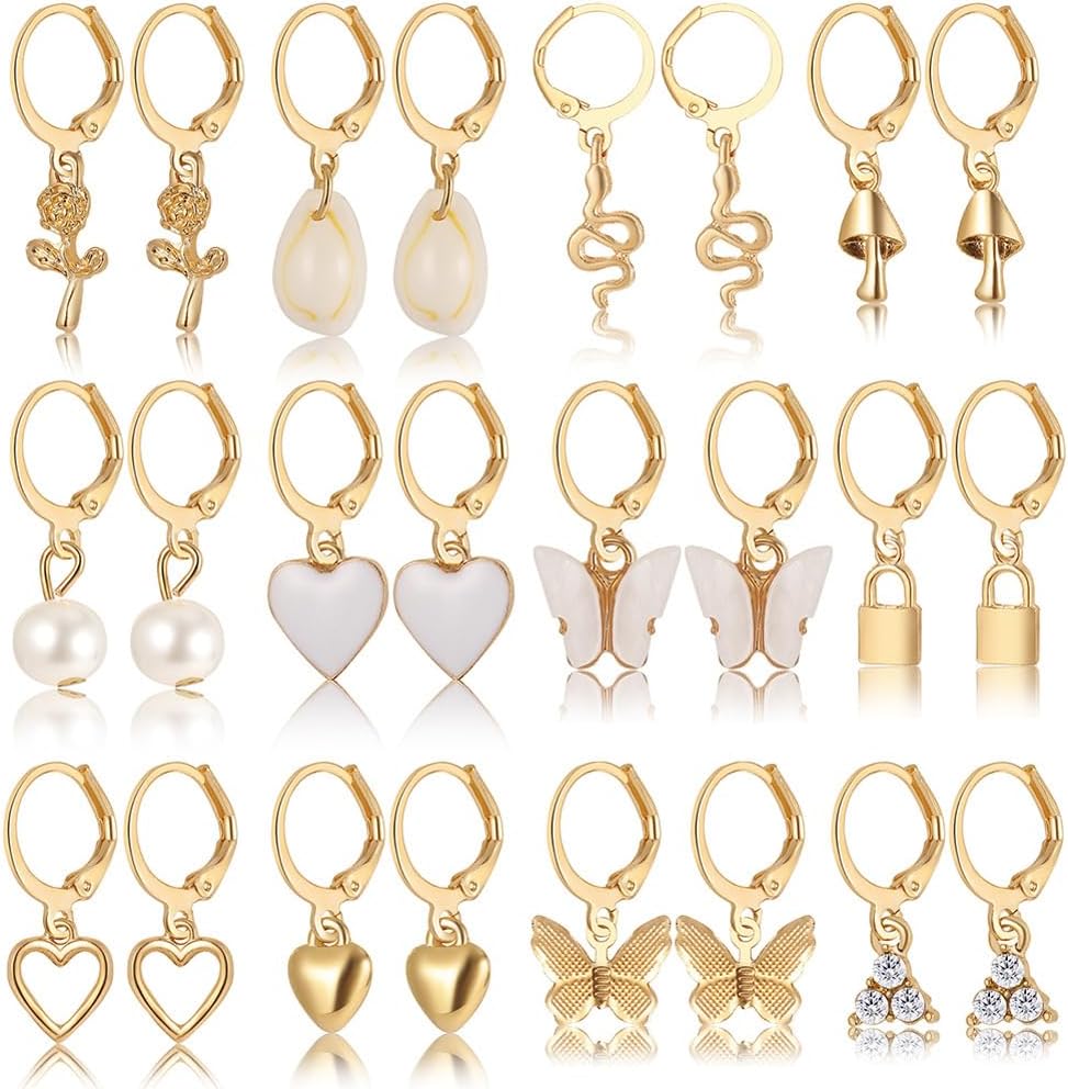 Shining Diva Fashion 12 Pairs Combo Set Latest Stylish Drop Earrings for Women and Girls (15859er)