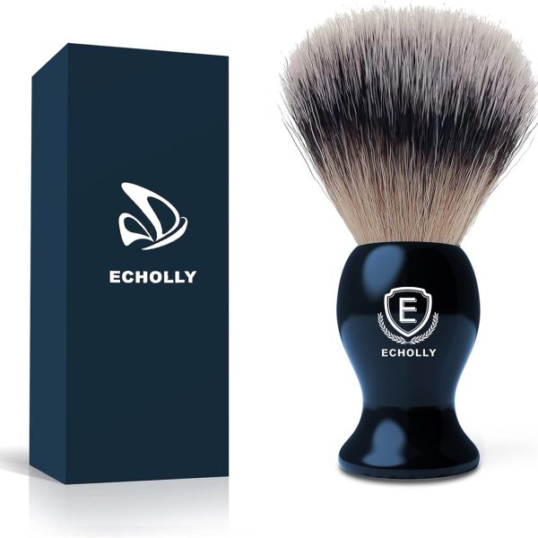 Echolly Luxury Shave Brush for Home or Travel - High end Synthetic Hair Shaving Brush -Fine Acrylic Handle,Engineered for the Best Shave of Your Life for Safety Razor, Best Present for Men