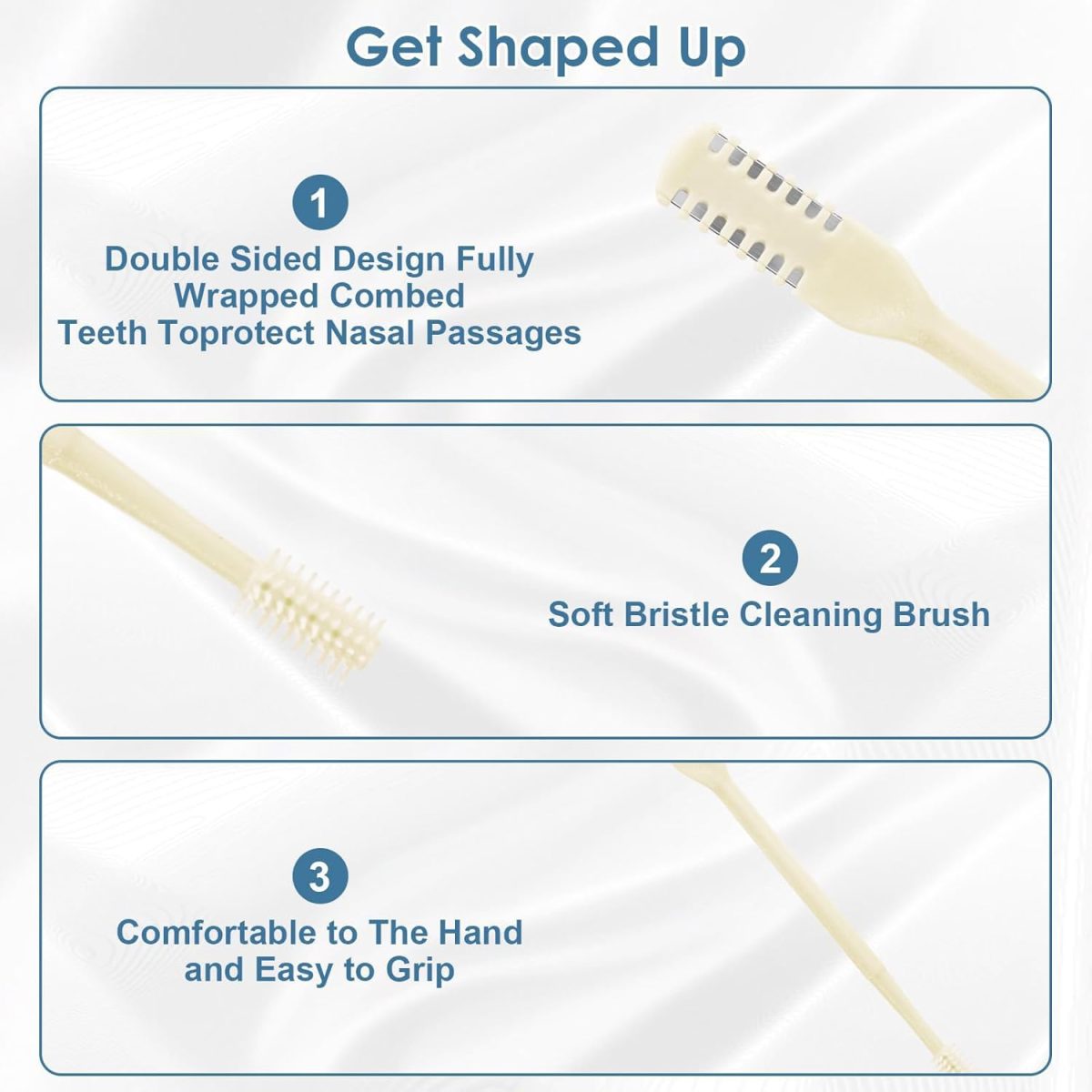 ⁦ALMEKAQUZ 6Pcs 2-in-1 Nasal Hair Cutter, Upgrade Double Sided Nose Hair Knife, 360° Nostril Hair Remover Tool, Nose Hair Trimmer, Nasal Hair Cutter for Men Women, with Soft Cleaning Brush (Cream)⁩ - الصورة ⁦3⁩