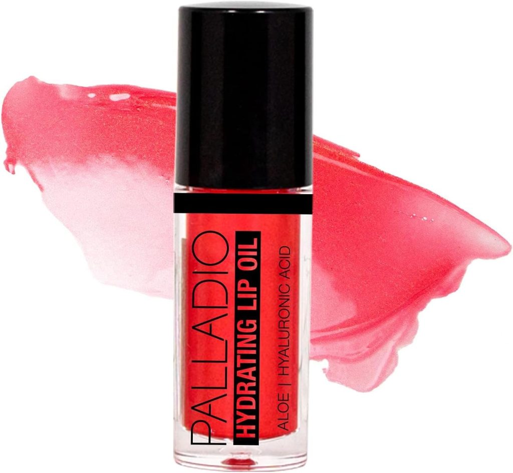 Palladio Hydrating Lip Oil Infused with Hyaluronic Acid, Non-Sticky Formula, Subtle shine tinted sheer color, liquid lipstick, locks in moisture to prevent chapped lips 0.13 Oz. (BLING)