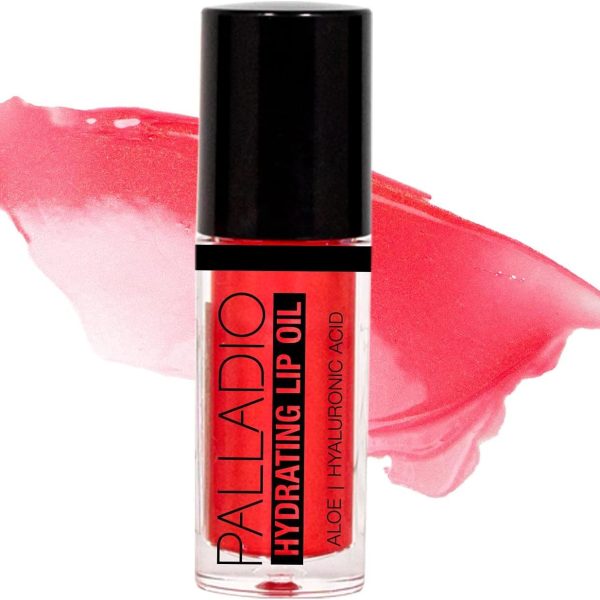 Palladio Hydrating Lip Oil Infused with Hyaluronic Acid, Non-Sticky Formula, Subtle shine tinted sheer color, liquid lipstick, locks in moisture to prevent chapped lips 0.13 Oz. (BLING)