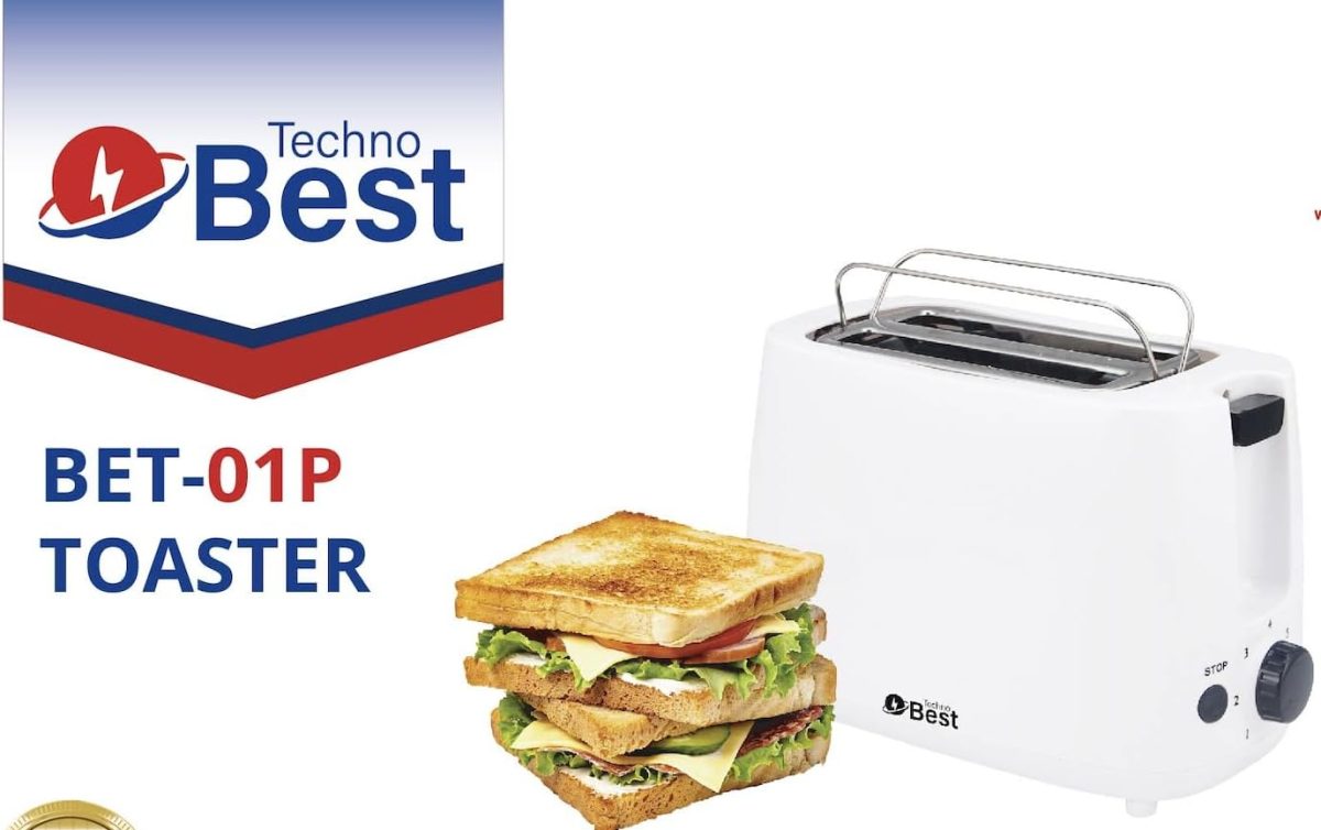 ⁦Techno Best 650W 2 Slice Electric Toaster/Efficient Breakfast Toasting/Breakfast machine with Browning control/Plastic/White/BET-01P⁩ - الصورة ⁦5⁩