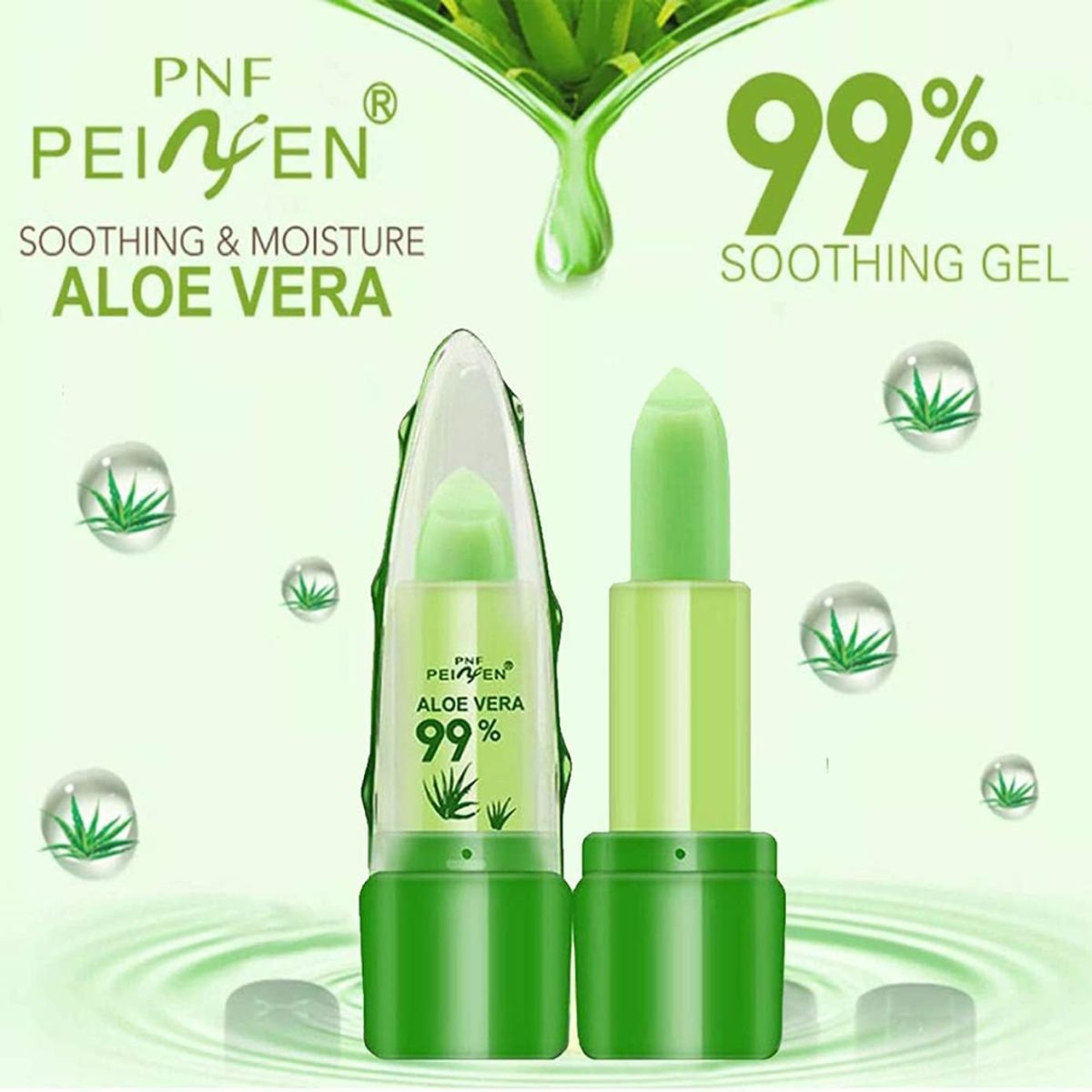 ⁦Skynest 3 Pack Aloe Vera Lip Balm, Moisturizing Lipstick Temperature Color Change Lipstick Long Lasting Nutritious Aloe Vera Lip Plumper Set (Green)⁩ - الصورة ⁦5⁩