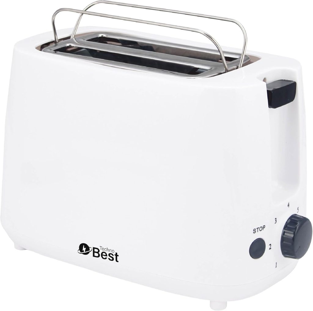 Techno Best 650W 2 Slice Electric Toaster/Efficient Breakfast Toasting/Breakfast machine with Browning control/Plastic/White/BET-01P