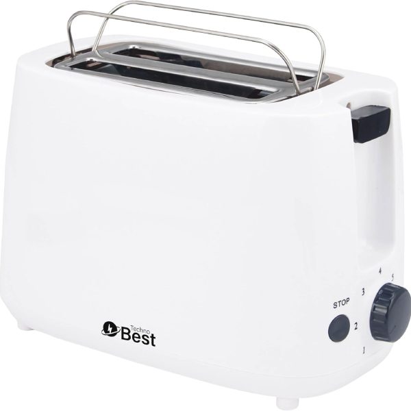 Techno Best 650W 2 Slice Electric Toaster/Efficient Breakfast Toasting/Breakfast machine with Browning control/Plastic/White/BET-01P