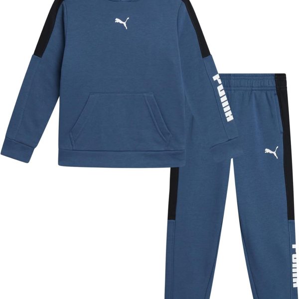 PUMA Toddler Boys Sweatsuit - 2 Piece Lightweight Soft Fleece Pullover Toddler Hoodie & Boys Jogger Pants (Size: 2T-7)