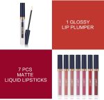 ⁦QiBest 7Pcs Matte Liquid Lipstick + 1Pcs Lip Plumper Makeup Set Kit, Pigmented Long Lasting Lip Gloss Set, Velvet Waterproof Lip Makeup Valentine's Day Gift Sets for Girls and Women⁩ - الصورة ⁦2⁩