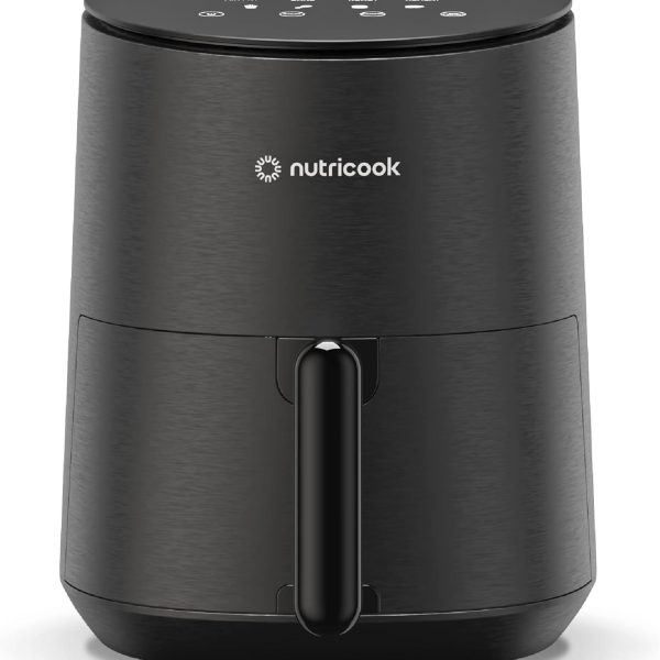 Nutricook Air Fryer Mini, 1500 Watts, Digital Display, Tempered Glass Control Panel, 8 Preset Programs with built-in Preheat function, 3.3 Liters, Black