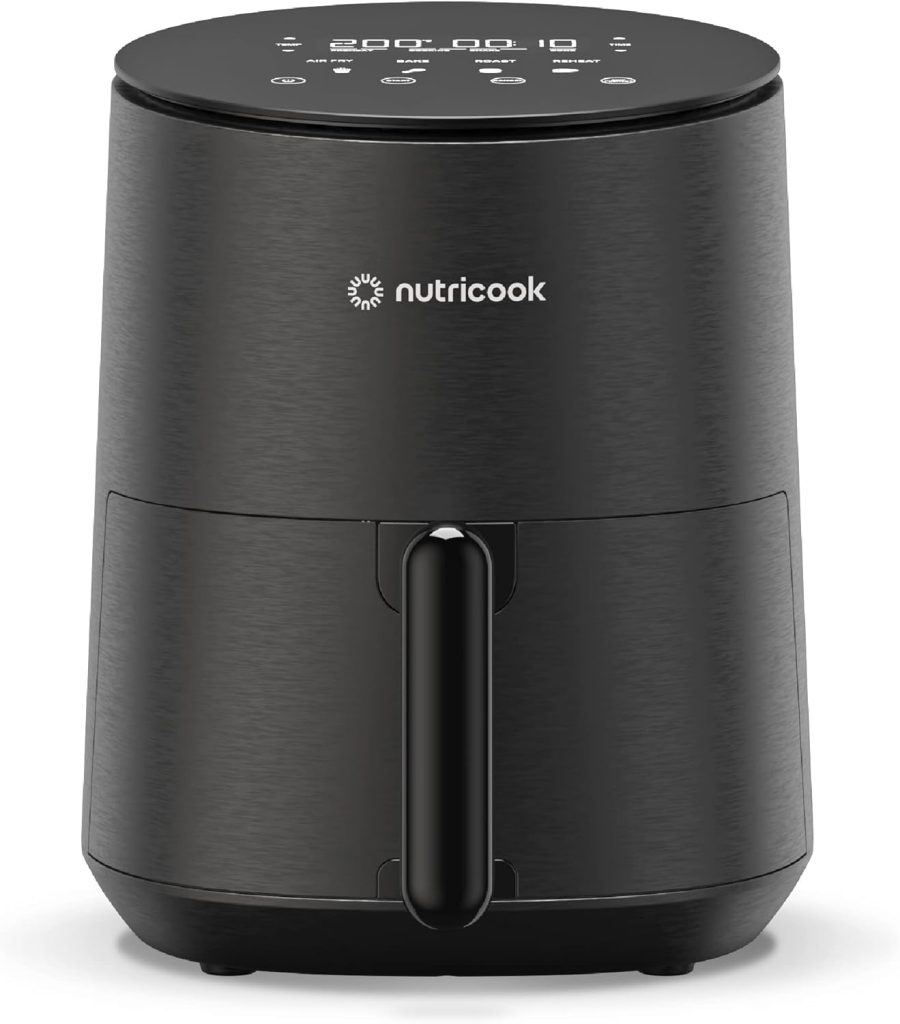 Nutricook Air Fryer Mini, 1500 Watts, Digital Display, Tempered Glass Control Panel, 8 Preset Programs with built-in Preheat function, 3.3 Liters, Black