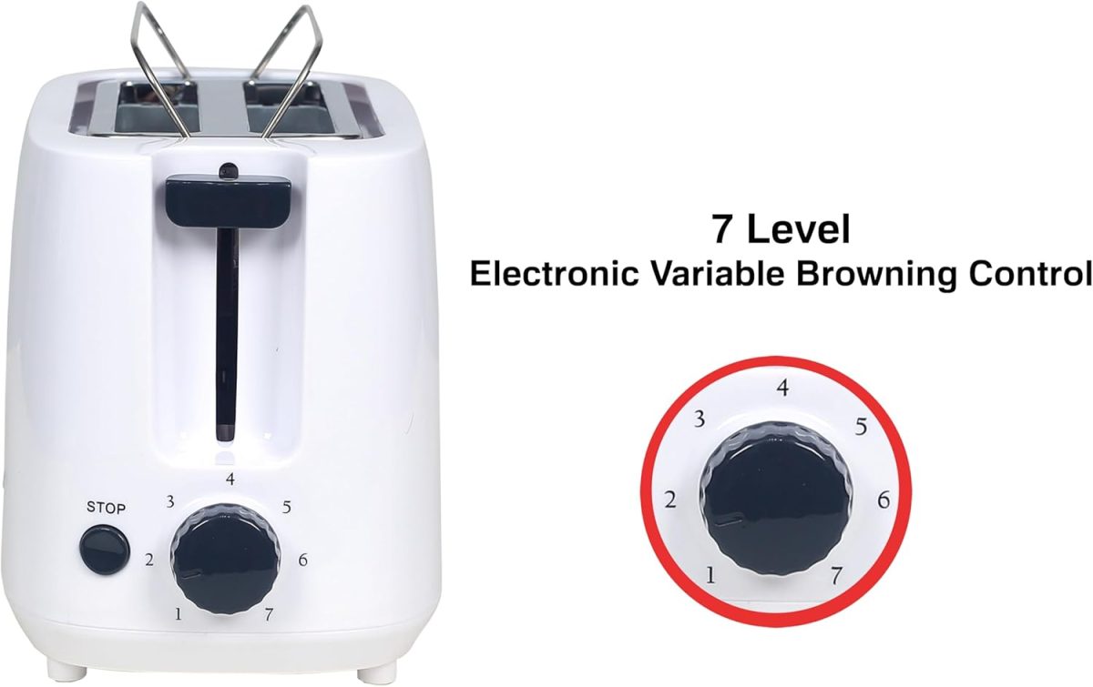 ⁦Techno Best 650W 2 Slice Electric Toaster/Efficient Breakfast Toasting/Breakfast machine with Browning control/Plastic/White/BET-01P⁩ - الصورة ⁦3⁩