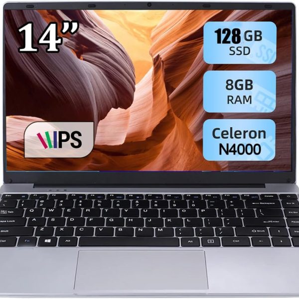 Kacizes Laptop 14 inch Laptops, 8GB RAM Laptop Computer Windows Laptop Dual-Core with 128GB SSD Storage, Slim and Lightweight, for Travel, Business, School (Silver)