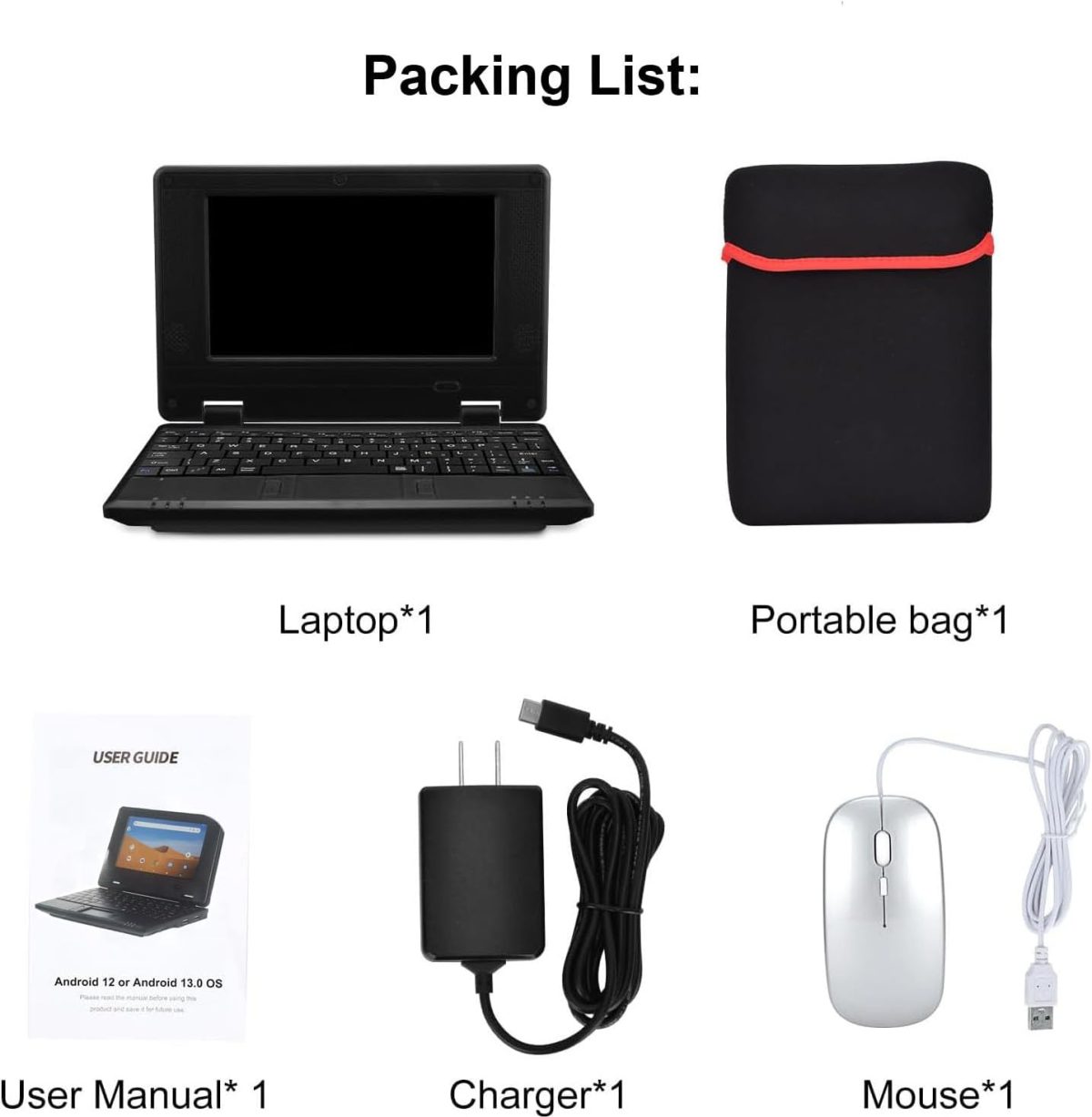 ⁦ZHAOHUIXIN 7" Portable Small Laptop, Android 12 Quad Core with 2GB RAM 32GB ROM Mini Laptop Notebook for Kids,Ideal Gift for Children 's Learning and Entertainment (Black)⁩ - الصورة ⁦6⁩
