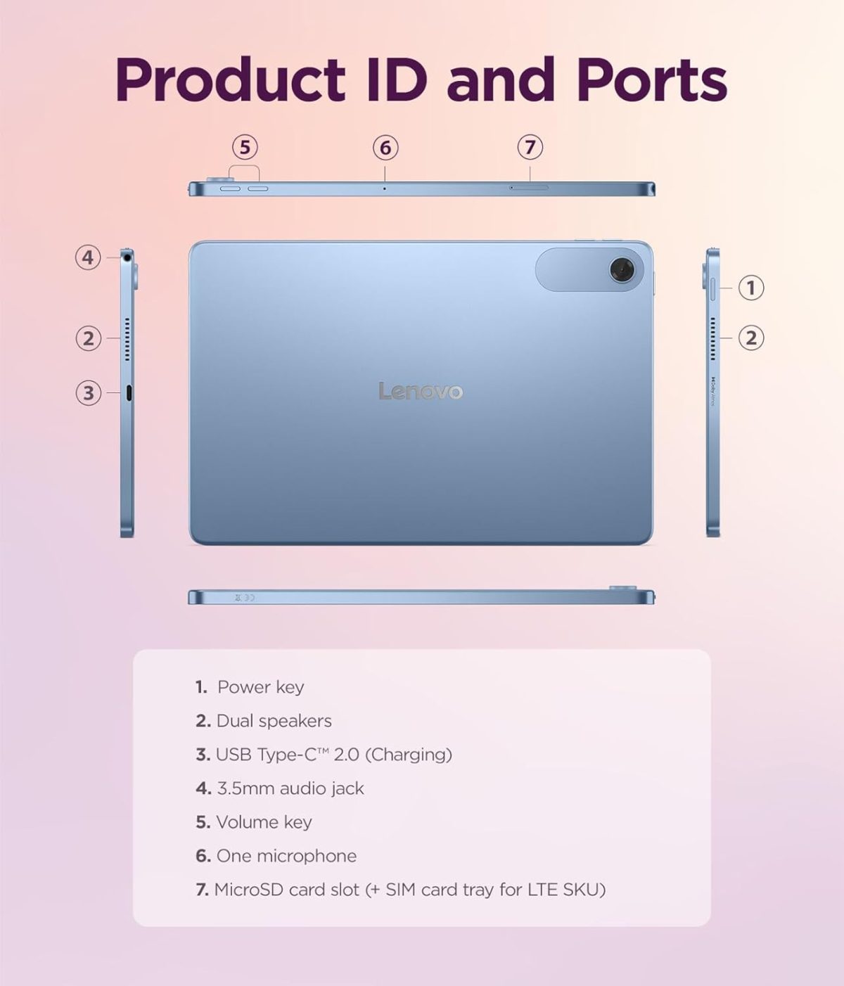 ⁦Lenovo Tab, 10-inch, LUNA GREY, MediaTek® G85 OC 2.0GHz, 4GB Ram, 128GB Storage, With Call Feature, 4G-LTE, 5100 mAh Battery, TB311XU,with Clear Case, ZAEJ0021SA⁩ - الصورة ⁦8⁩