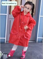 ⁦SYOSI Children's raincoats, Cartoon Kids Rain Jacket, Boys Girls Hooded Rain Poncho Outdoors Kids Transparent Raincoat Student Rain Suit Waterproof Durable Windbreaker - One Size - Red Strawberry⁩ - الصورة ⁦6⁩