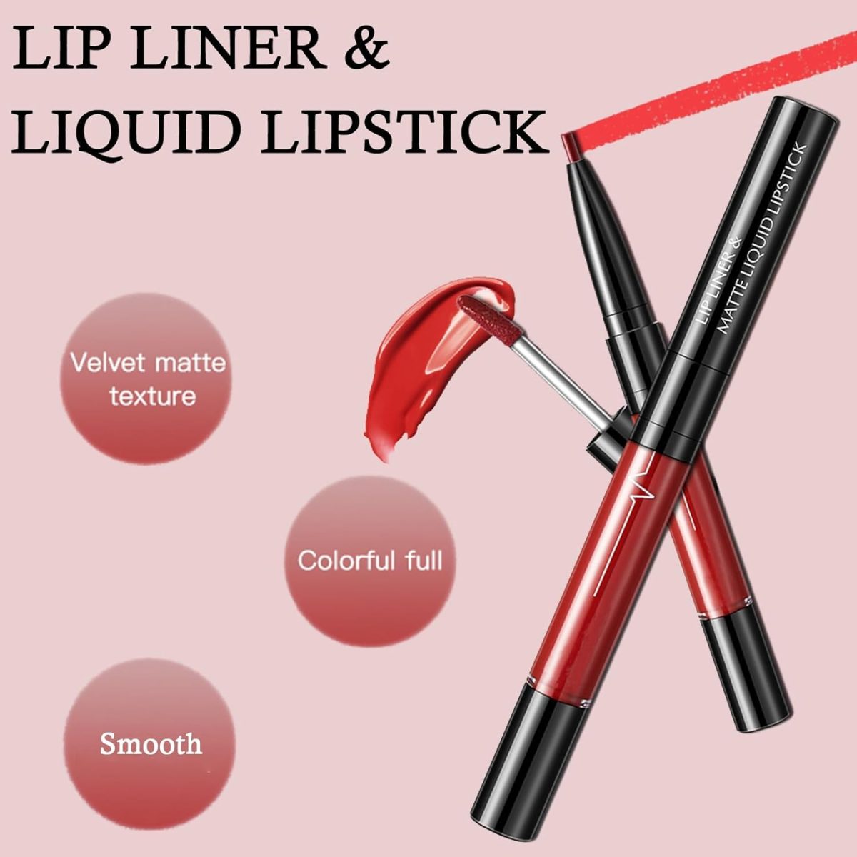 ⁦EXCEFORE Lip Liner and Lipstick Set, Matte Liquid Lipstick and Lip Liner Pens Set, Up to 12 Hour Wear, Non-Stick Cup Lip Gloss & Lip Line Pencil Set For Women (Bean Paste Color)⁩ - الصورة ⁦2⁩