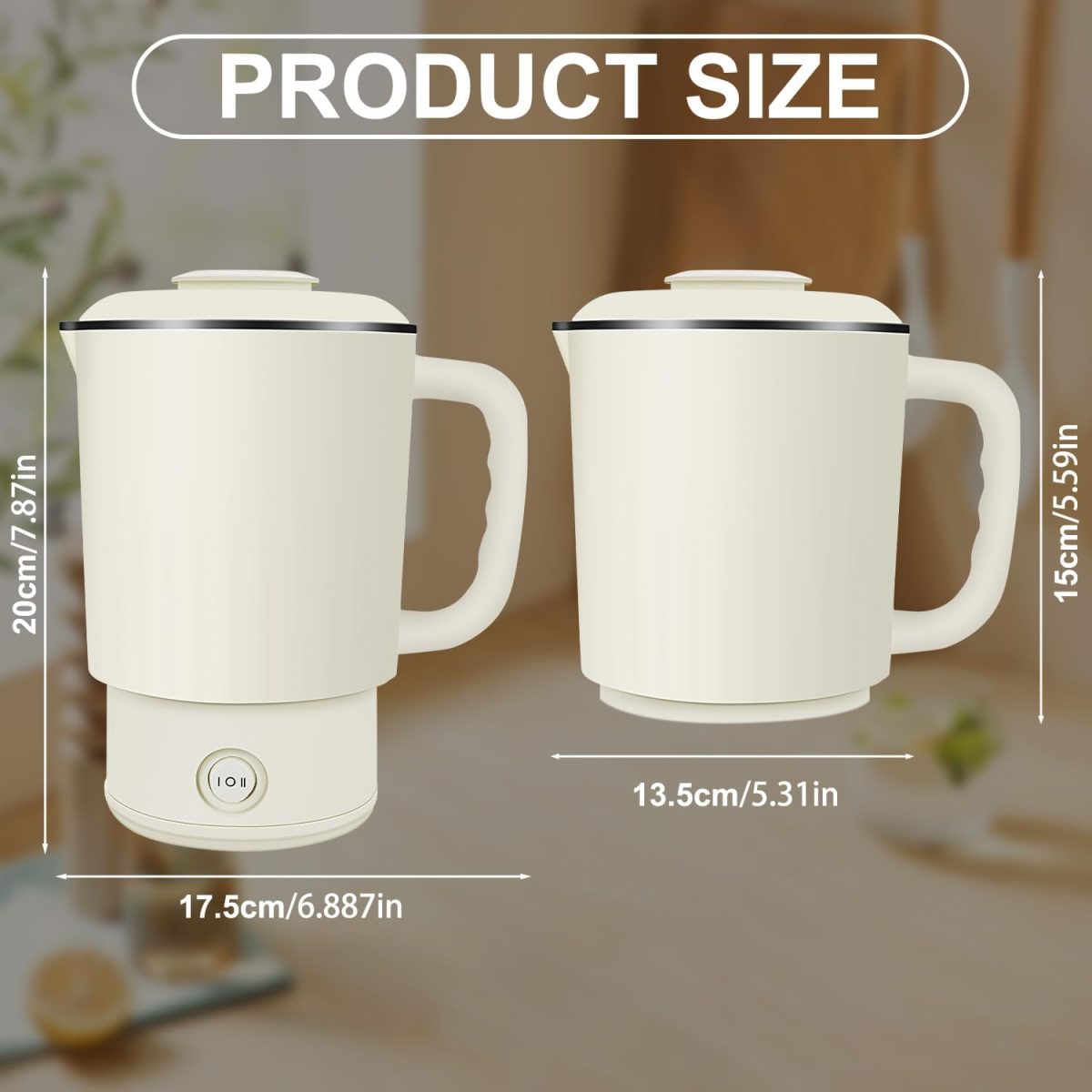 ⁦ANYOUI 4 in 1 Electric Kettle,0.8L Portable Kettle with Two Temperature Modes for Cooking, Tea, Eggs,5Mins Fast Boiling,600W Stainless Steel Kettle with Detachable Base for Camping, Travel,and Office⁩ - الصورة ⁦8⁩