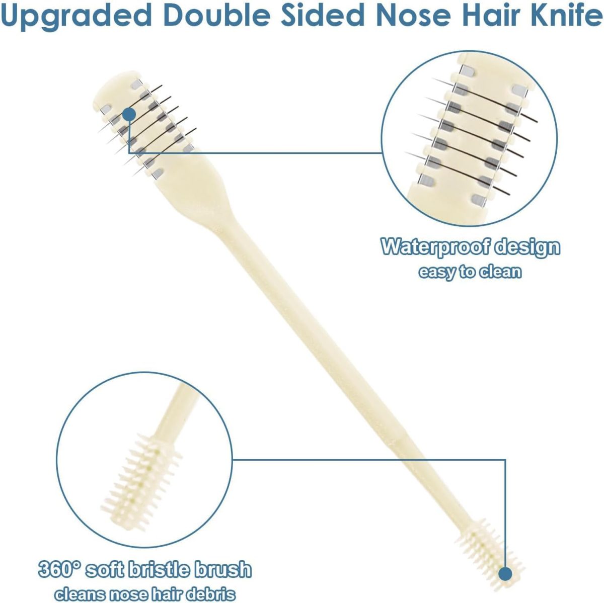 ⁦ALMEKAQUZ 6Pcs 2-in-1 Nasal Hair Cutter, Upgrade Double Sided Nose Hair Knife, 360° Nostril Hair Remover Tool, Nose Hair Trimmer, Nasal Hair Cutter for Men Women, with Soft Cleaning Brush (Cream)⁩ - الصورة ⁦2⁩