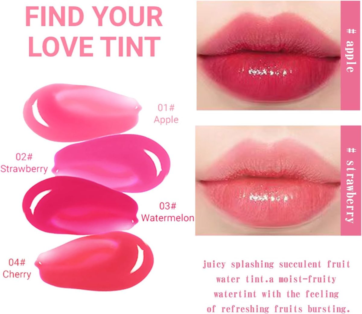 ⁦Bekoeen 4PCS Lip Tint Stain Set, Mini Liquid Water Tint,Korean Lip Gloss Moisturizing Natural,Long Lasting Waterproof,Multi-Use Lip and Cheek Tint⁩ - الصورة ⁦5⁩