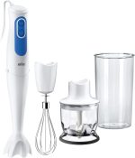 Braun Multi Quick 3, 700W, 2 Speeds, Hand Blender, 0.600L Beaker, Stainless Steel Whisk, 0.350L Chopper, MQ3025WH, White