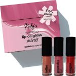 Ruby's Organics Lip Beauty Gift Kit- Lip Oil Glossy Minis Sunset, Moisturizing, Long Lasting, Non Sticky & Non Drying, Natural Lip Makeup, Paraben Free - Sangria, Grapevine and Toffee Shades