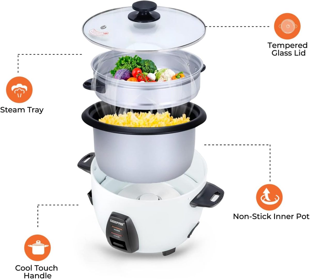 ⁦Geepas 1 Liter Electric Rice Cooker⁩ - الصورة ⁦6⁩
