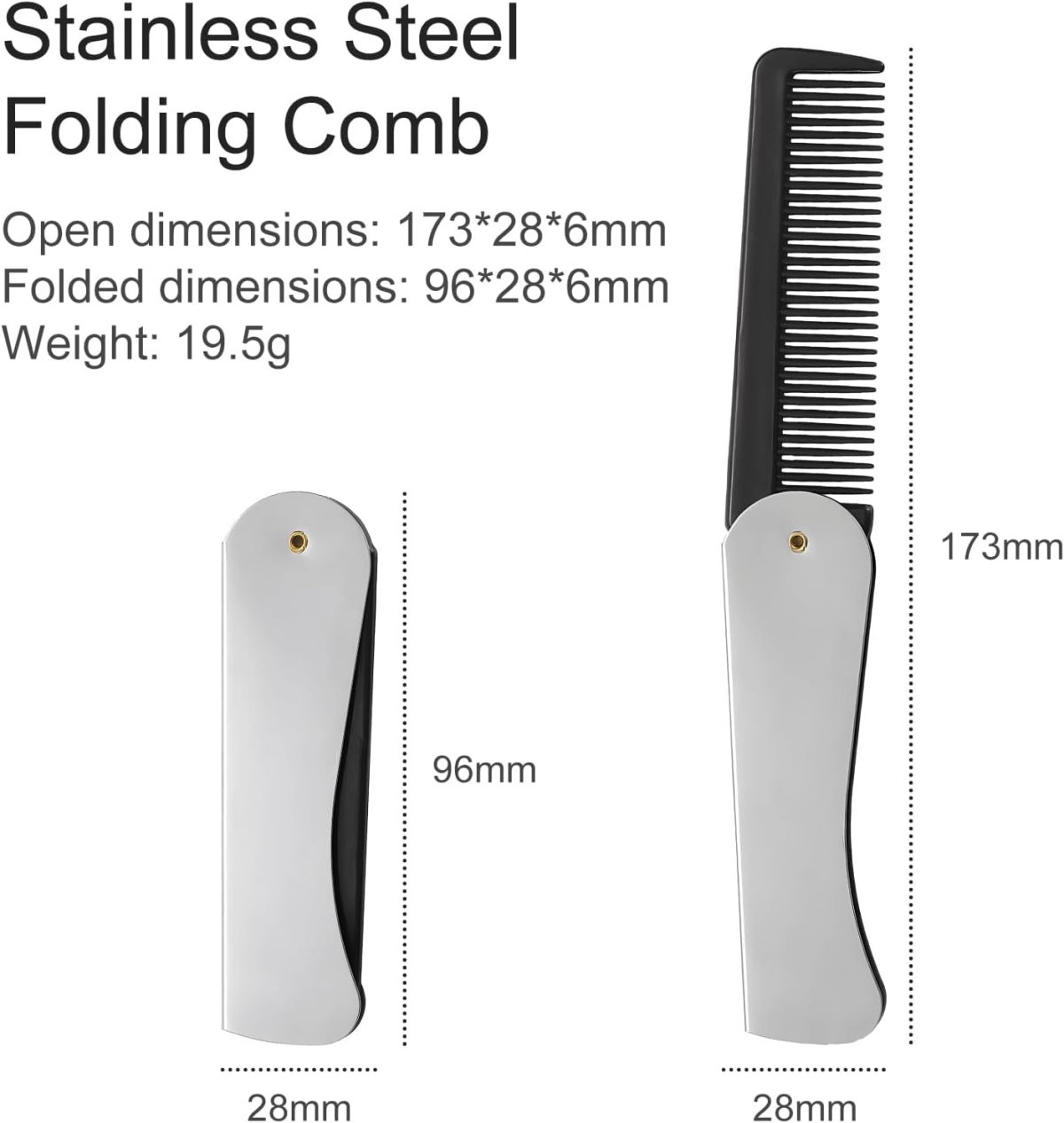 ⁦Stainless Steel Folding Comb, Pocket Comb For Men, Bread Mustache Comb, Hair And Beard Comb With Cover For Men, Ideal For Grooming, Detangling, And Styling (3 Pcs)⁩ - الصورة ⁦7⁩