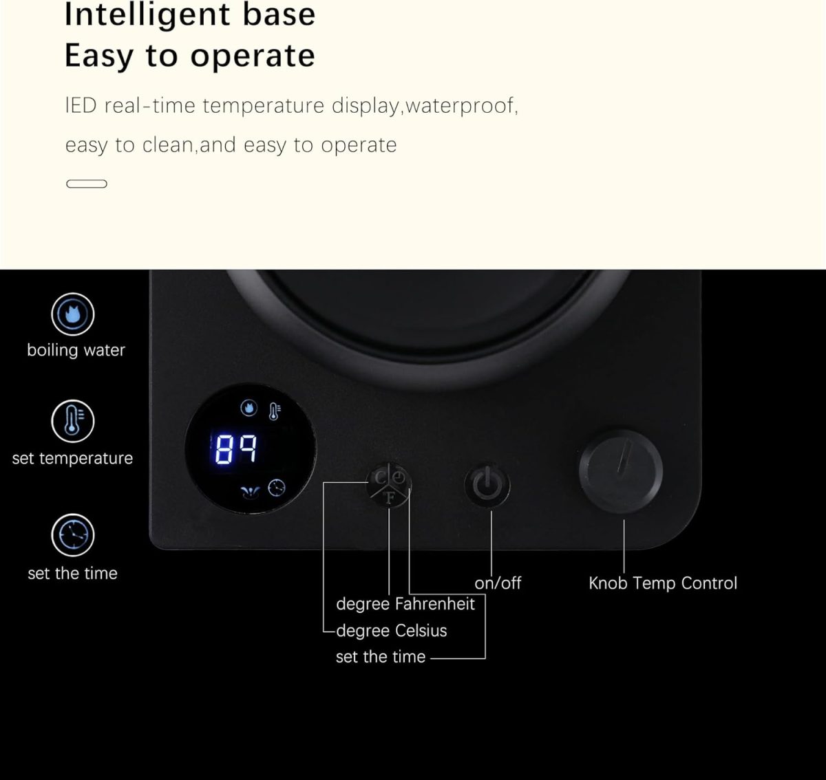 ⁦Smart Gooseneck Electric Kettle 1.0 Liter with Temperature Adjustment, 40-100°C Adjustable, 304 Stainless Steel, 36 Hour Thermal Preservation, Anti-Dry Burn Protection, 1000W Matte Black⁩ - الصورة ⁦2⁩