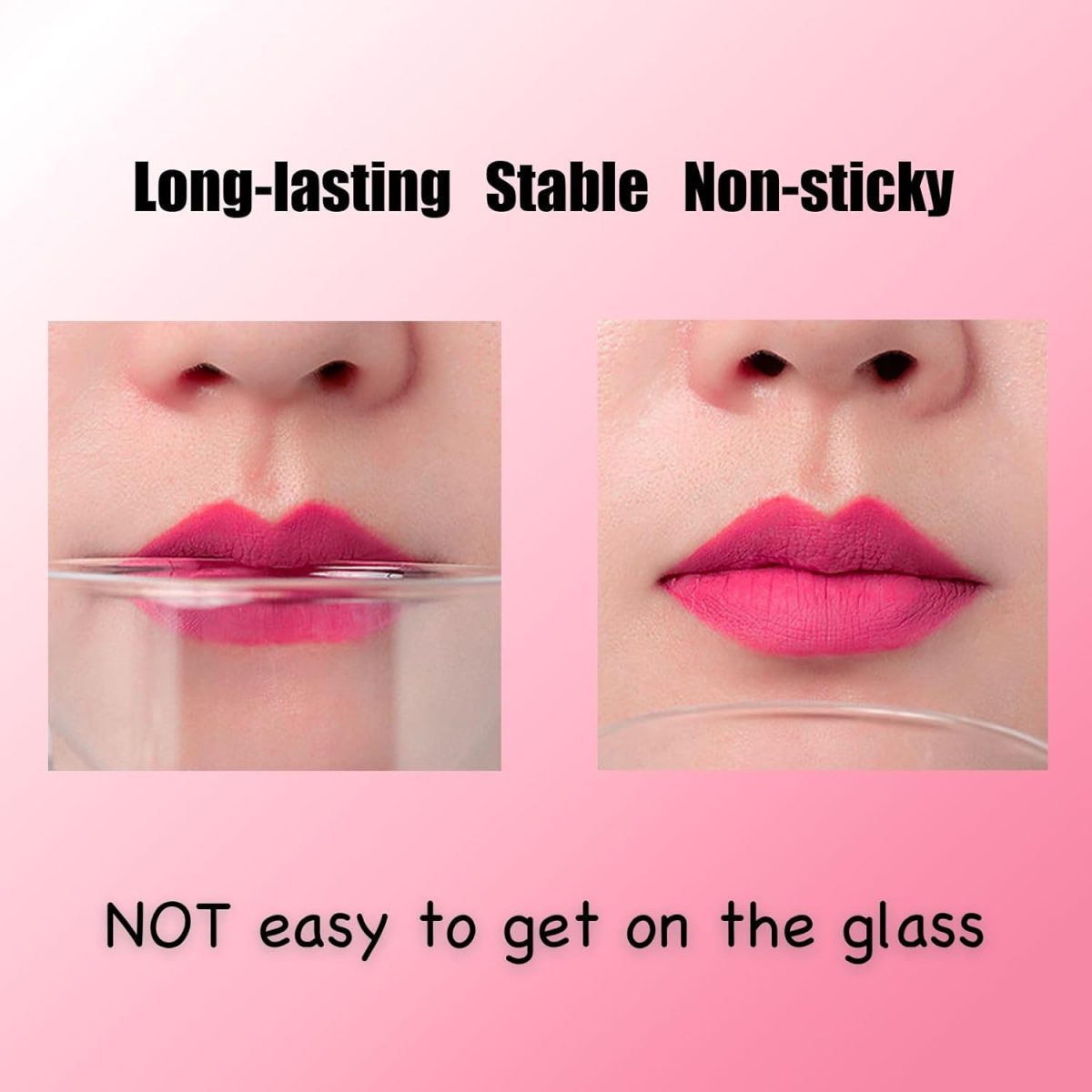 ⁦Velvet Matte Bright Hot Pink Liquid Lipstick, Waterproof Quick-Drying Non-Sticky Full-Coverage Lip Gloss, Lipsticks for Women Long Lasting Matte Lipstick⁩ - الصورة ⁦4⁩