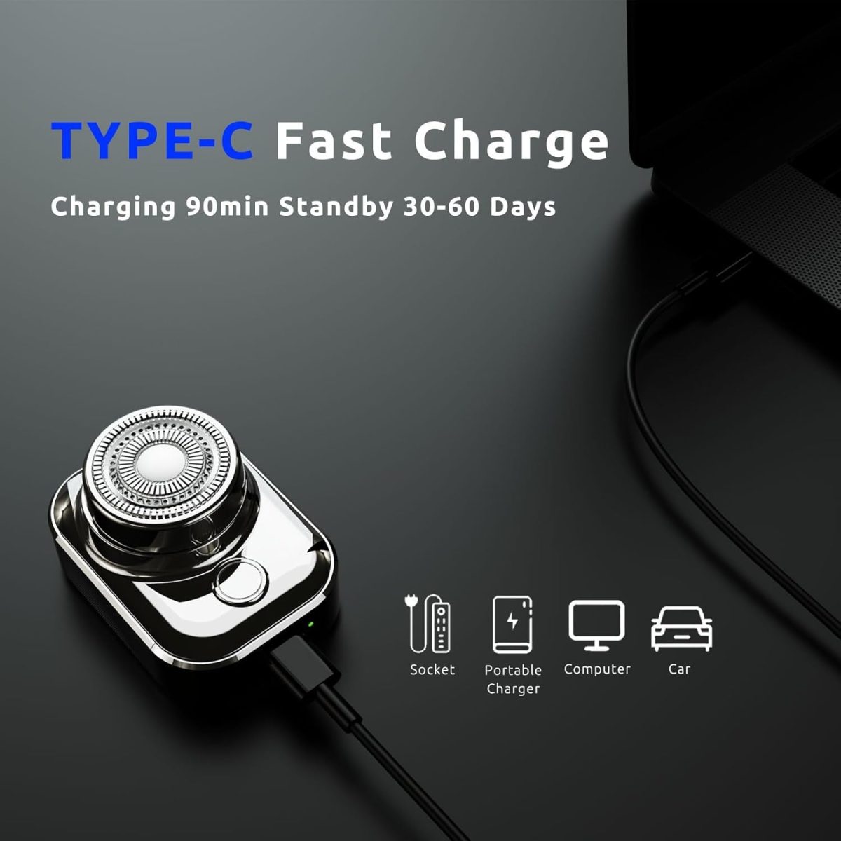 ⁦Excefore Electric Shaves for Men, Mini Portable Travel Shaver, USB-C Rechargeable Electric Razor, Mens Rechargeable Cordless Waterproof Compact Shave, for Home,Car,Trave (Silver)⁩ - الصورة ⁦5⁩