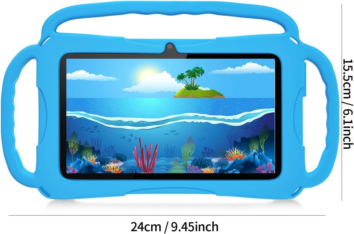 ⁦7 inch Kids Tablet, Quad Core Android 12 2GB 32GB, Parental Control, Eye Protection, Shockproof Case, Dual Camera, WiFi, Bluetooth, Learning Tablet for Kids - K4 (Blue)⁩ - الصورة ⁦2⁩
