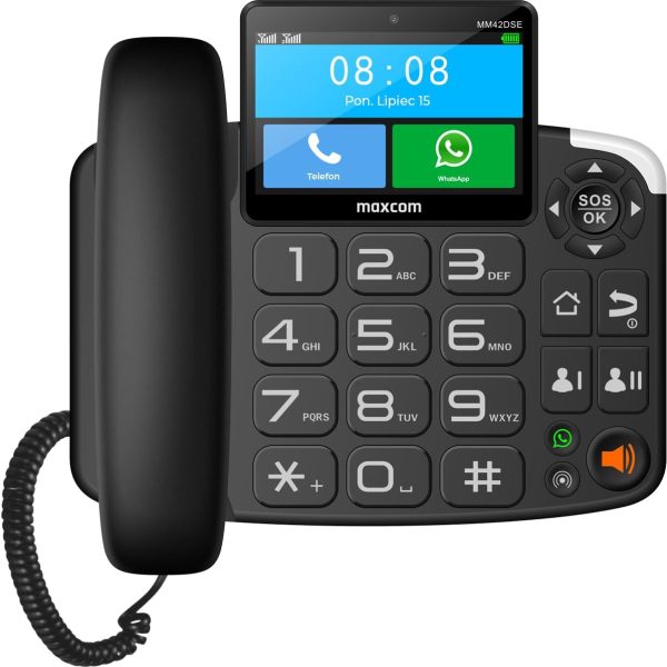 Maxcom MM42D SE 4G VoLTE - Corded Desk Smartphone for Office & Home use - Color 4" Touch Screen - Wi-Fi HotSpot - SOS Button - Bluetooth - WhatsApp - Android