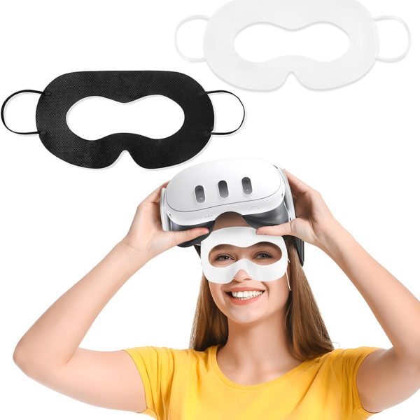 NALACAL 100-Pack Disposable VR Face Covers, Sweat Guard Masks Compatible with Meta Quest 3, Quest 2, and Apple Vision Pro - Facial Interface Pads in Black & White