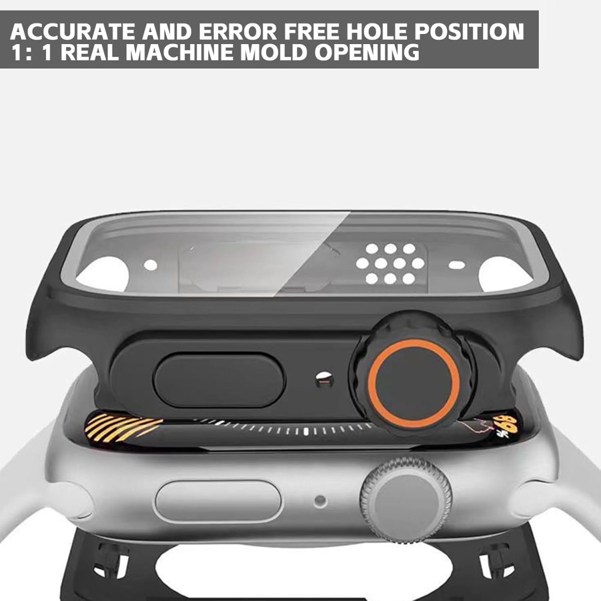 ⁦LinJie 44mm Watch Case with Aluminum Tempered Glass, Hard PC Case for Apple Watch SE/S6/S5/S4 (Black)⁩ - الصورة ⁦3⁩
