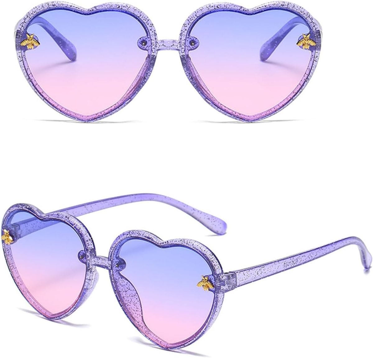 ⁦X spring Heart-shaped Sunglasses, 2 PCS Kids Heart Sunglasses with Light Color Gradient Lens, Fashionable Purple Pink Accessories for Girls Age 2-10, UV400 Protection for Summer Holiday⁩ - الصورة ⁦7⁩