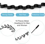 ⁦fenshine Metal Hair Bands Feather Wavy Headband Unisex Black Wavy Headband Polished Backwards Non-Slip Sports Hair Band for Women Men 6 Pack⁩ - الصورة ⁦3⁩