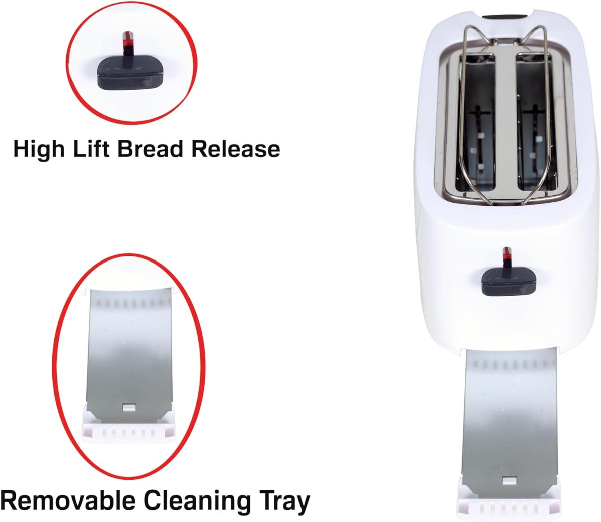 ⁦Techno Best 650W 2 Slice Electric Toaster/Efficient Breakfast Toasting/Breakfast machine with Browning control/Plastic/White/BET-01P⁩ - الصورة ⁦4⁩