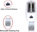 ⁦Techno Best 650W 2 Slice Electric Toaster/Efficient Breakfast Toasting/Breakfast machine with Browning control/Plastic/White/BET-01P⁩ - الصورة ⁦4⁩