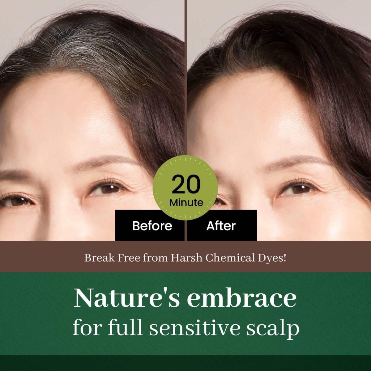 ⁦Dongsung Herb Speedy Color Cream PPD-Free Ammonia-Free Vegan Gray Coverage Hair Dye with Sun Protection, Odorless, Gentle for Sensitive Scalp, No Eye or Scalp Irritation (Natural Black)⁩ - الصورة ⁦3⁩